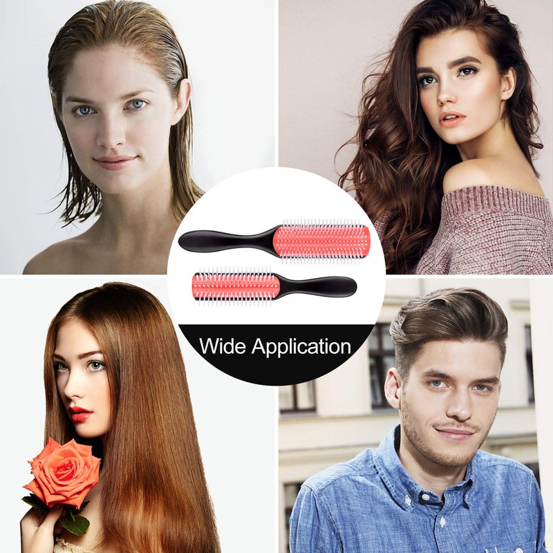 Mabox 2 Pieces Hair Brush - 9-Row Cushion Nylon Bristle Styling Brush and 5-Row Travel Hair Brush with Anti-static Rubber Pad for Curly Hair Styling, Separating, Shaping, Smoothing and Blow-Drying (Red) - Image 3